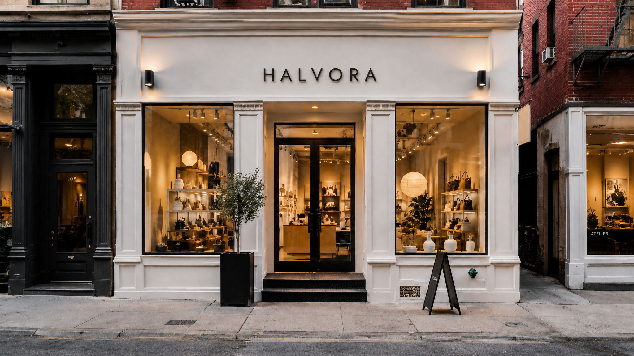 Curated Halvora home goods in a bright premium interior